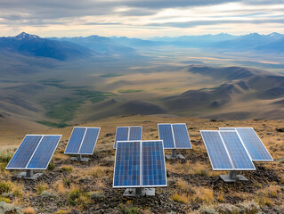 Harnessing solar energy solar panels on mountainous terrain nature landscape sustainable environment outdoor view