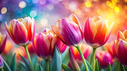 Obraz premium Vibrant Tulip Blooms with Soft Bokeh Background - Spring Flowers Photography
