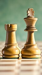 Wooden Chess King and Rook on Board Game Strategy