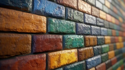 Vibrant Hues of a Brick Wall: A Colorful Architectural Detail
