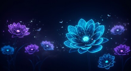 Glowing Flowers in the Night, Floral, Nature