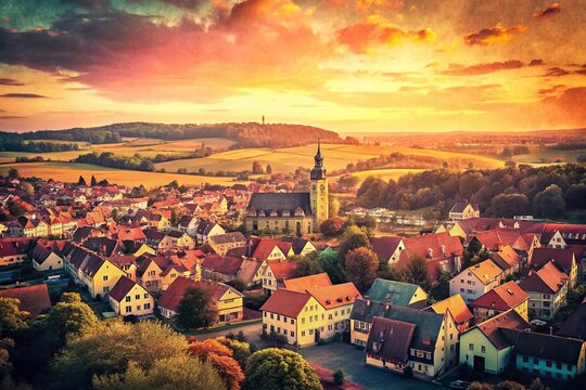 Vintage Aerial Drone Photo of Crailsheim, Germany: Charming Cityscape