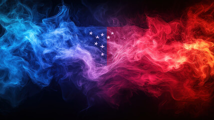 American flag design with dynamic colorful smoke creating a festive and patriotic atmosphere