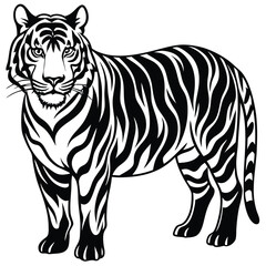 Naklejka premium A black and white drawing of a tiger that has the word tiger on it