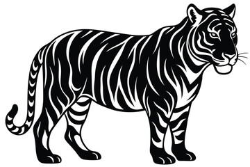 A black and white drawing of a tiger that has the word tiger on it