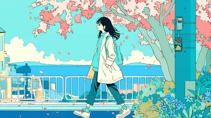 シティポップな感じの女性　春