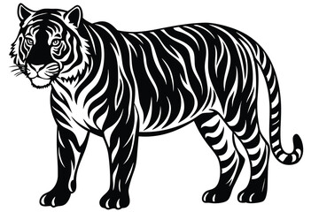 Naklejka premium A black and white drawing of a tiger that has the word tiger on it