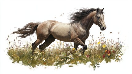 Meadow Horse Isolated Overview with White with Meadow