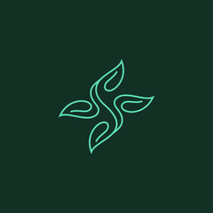 S logo with leaves line art linear design style