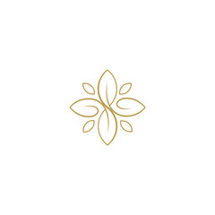 letter S logo with flower shape with luxury gold color line art design style
