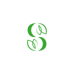 S logo with combination of natural green leaves in simple flat design style