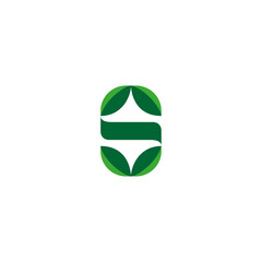 S letter logo with natural leaf combination in flat design concept