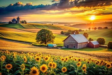 Vintage Farmland Landscape near Crabec, France - Rustic Agricultural Scene