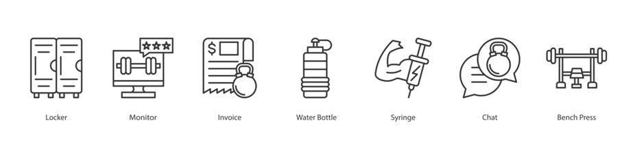 Intervals Icon Sheet locker, monitor, invoice, water bottle, syringe, chat, bench press