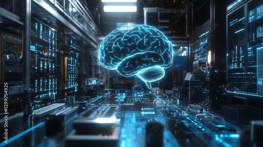 Leinwandbilder artificial intelligence brain floating in a factory lab