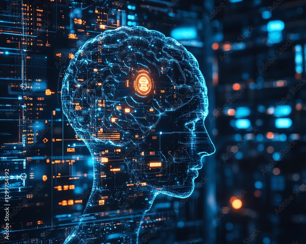 Leinwandbilder artificial intelligence brain in a cuttingedge factory lab