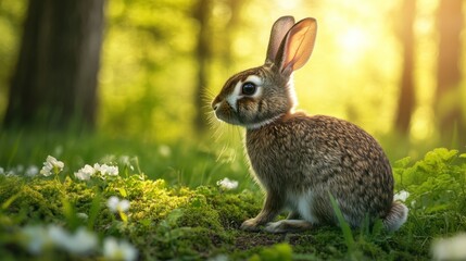 Fototapeta premium Forest Rabbit Isolated View with Rabbit with Forest