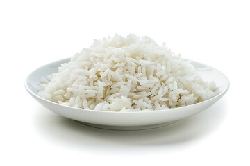 Plate of rice on white background