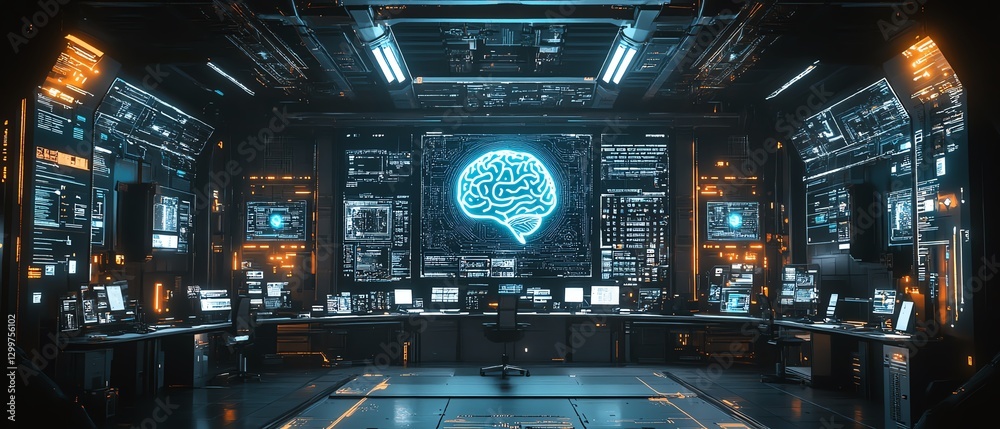 Leinwandbilder futuristic artificial intelligence brain in a hightech factory lab