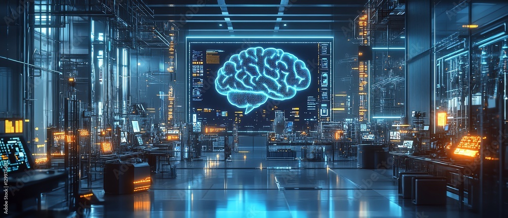 Leinwandbilder futuristic artificial intelligence brain in a hightech factory lab