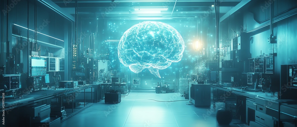 Leinwandbilder futuristic artificial intelligence brain in a hightech factory lab