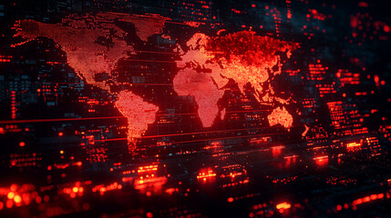 Global Network Data Visualization Red World Map Digital Background