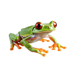 Obraz premium Vibrant Green Frog with Striking Red Eyes on a White Background