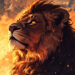Naklejka premium Realistic Painting of a Majestic Lion By Generaed AI