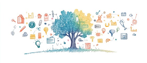 Naklejka premium Sketch mind map illustrating the application of ethical principles in daily life, focusing on moral values and decisionmaking, isolated on a white background for visual clarity