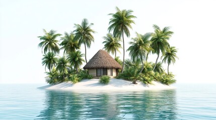 Fototapeta premium Tropical Island Hut Overview with Tropical with Isolated