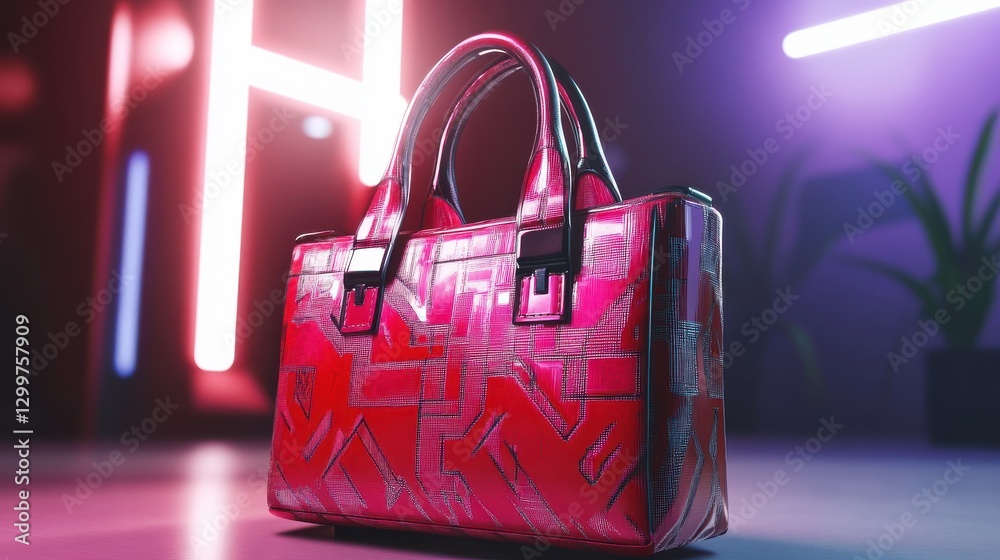 Poster trendy handbag with dynamic patterns on isolated background