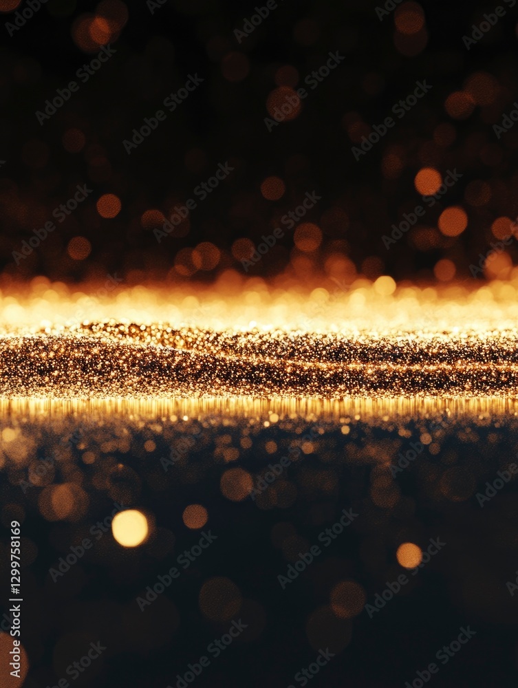 Wall mural a close-up of glowing lights on the bottom edge against a dark background, creating an abstract boke