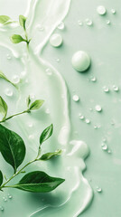 Milk Splash with Green Leaves and Water Droplets