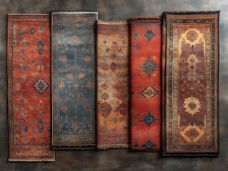 Oriental rugs displayed on textured background