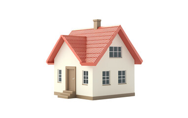 A simple house model with a red roof and white walls on the front, a simple design in an icon style, 3D rendering, isolated on transparent background PNG