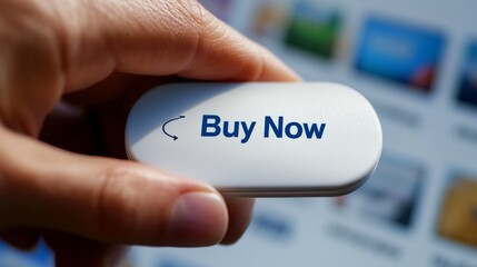 E-commerce Concept: Hand Clicking "Buy Now" Button on Online Shopping Website