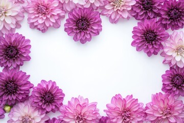 A beautiful composition of purple and pink mums, their petals gently arranged on a plain white background, creating a peaceful and calming aesthetic.