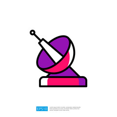 Colorful Satellite Dish Icon Representing Wireless Communication and Data Transmission Technology in Modern Telecommunication Systems