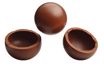 chocolate easter egg halves and whole on white background