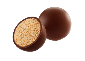 chocolate ball truffle, one cut in half isolated on white background