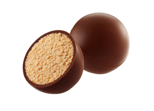 chocolate ball truffle, one cut in half isolated on white background