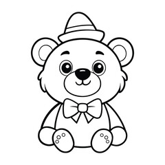teddy bear with a bow coloring pages vector on white background