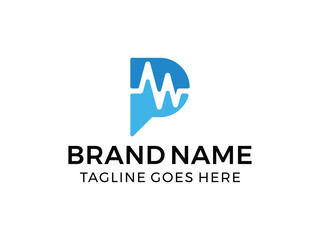 editable vector initials p with pulse symbol design illustration isolated on transparent background