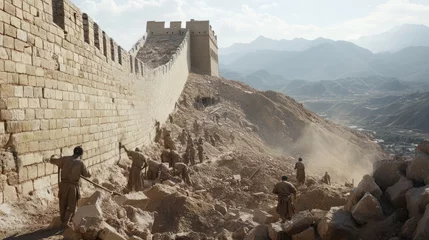 Gordijnen men working to rebuild the great wall of china. © THESUN