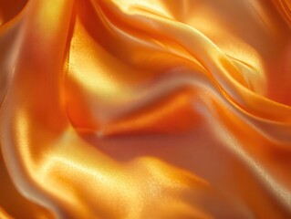 Smooth and Shiny Orange Satin Fabric Draped Gracefully Creating Subtle Waves and Soft Shadows in Warm Lighting Beautiful Background for Various Uses