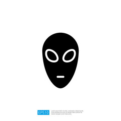 Simple Black Alien Icon Silhouette with White Eyes Against a White Background Representing Extraterrestrial Mystery and Imagination