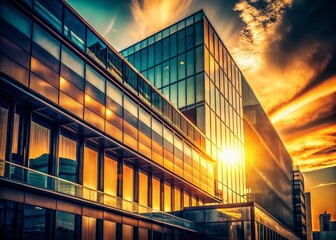 Fototapeta premium Vintage Sunset Glow: Modern Architecture Silhouette Stock Photo