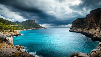 Fototapeta premium Scenic view of the sea and mountains from the coast