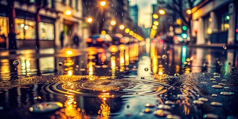 Obraz premium Vintage Urban Rain: Raindrops Falling in City Puddle - B-Roll Stock Footage