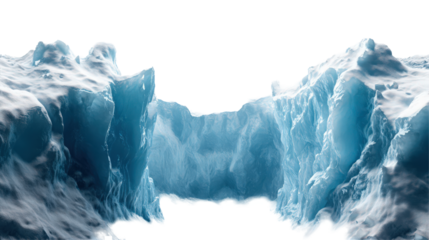 Abstract icy landscape with rugged terrain and a central passage for exploration